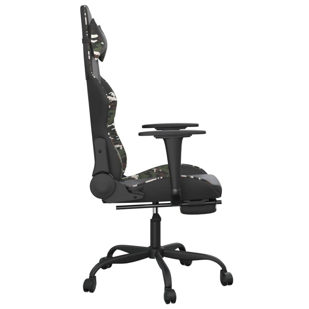 Gaming chair with footrest, black/camouflage, eco-leather