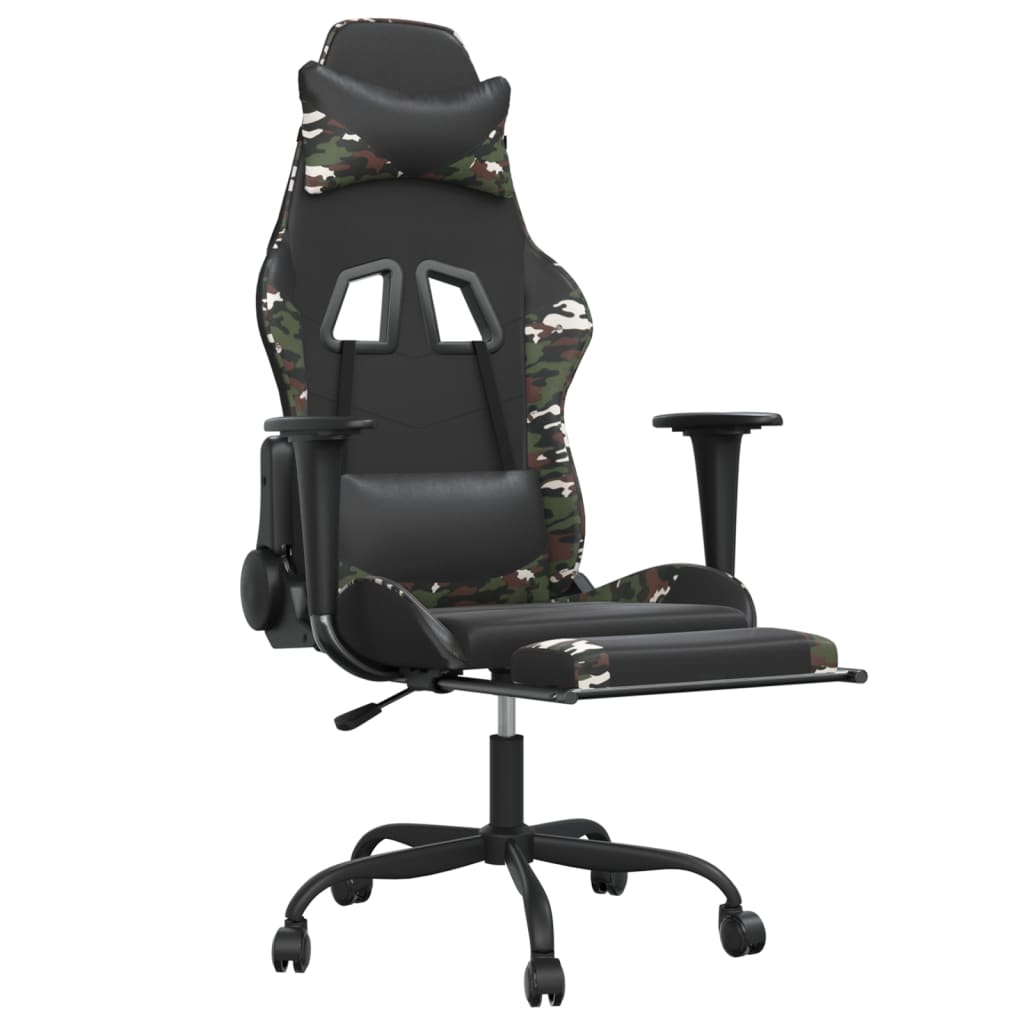 Scaun de gaming cu suport picioare, negru/camuflaj, piele eco