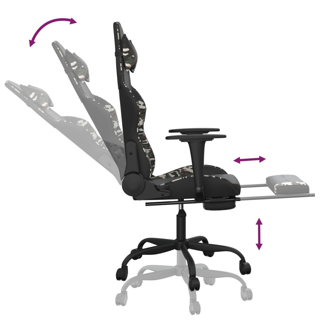 Gaming chair with footrest, black/camouflage, eco-leather