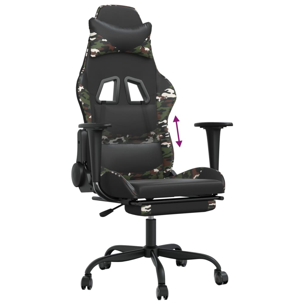 Gaming chair with footrest, black/camouflage, eco-leather