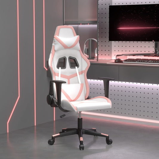 Gaming chair, white and pink, eco-leather