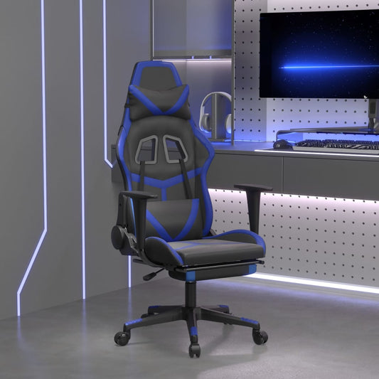 Gaming chair with footrest, black/blue, eco-leather