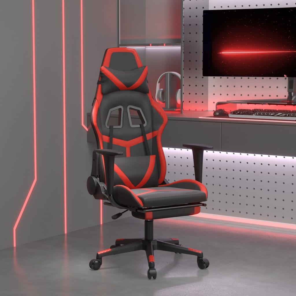 Gaming chair with footrest, black/red, eco-leather