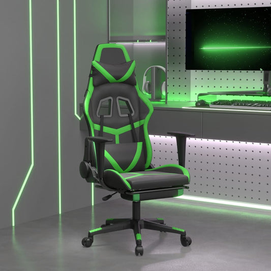 Gaming chair with footrest black/green, eco-leather