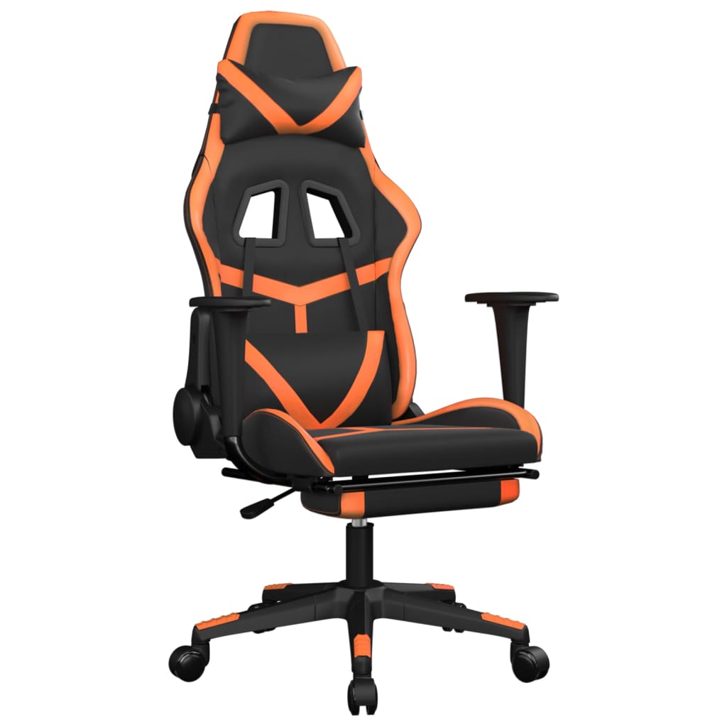 Gaming chair with footrest, black/orange, eco-leather