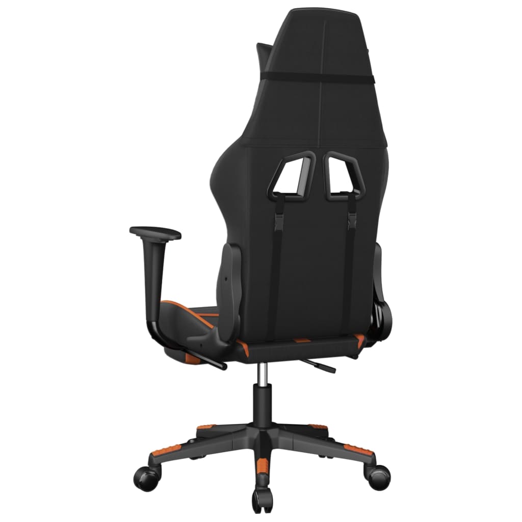 Scaun de gaming cu suport picioare, negru/oranj, piele eco