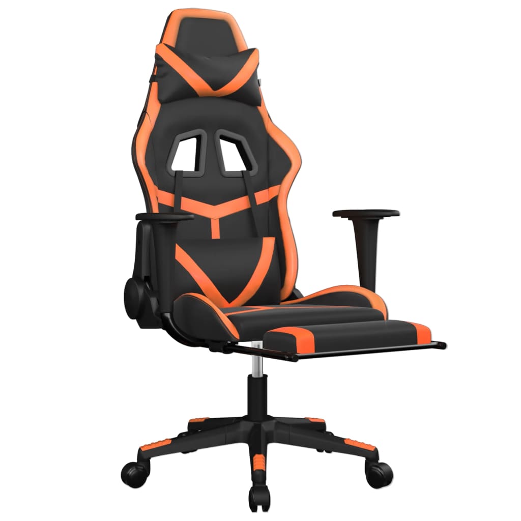 Gaming chair with footrest, black/orange, eco-leather