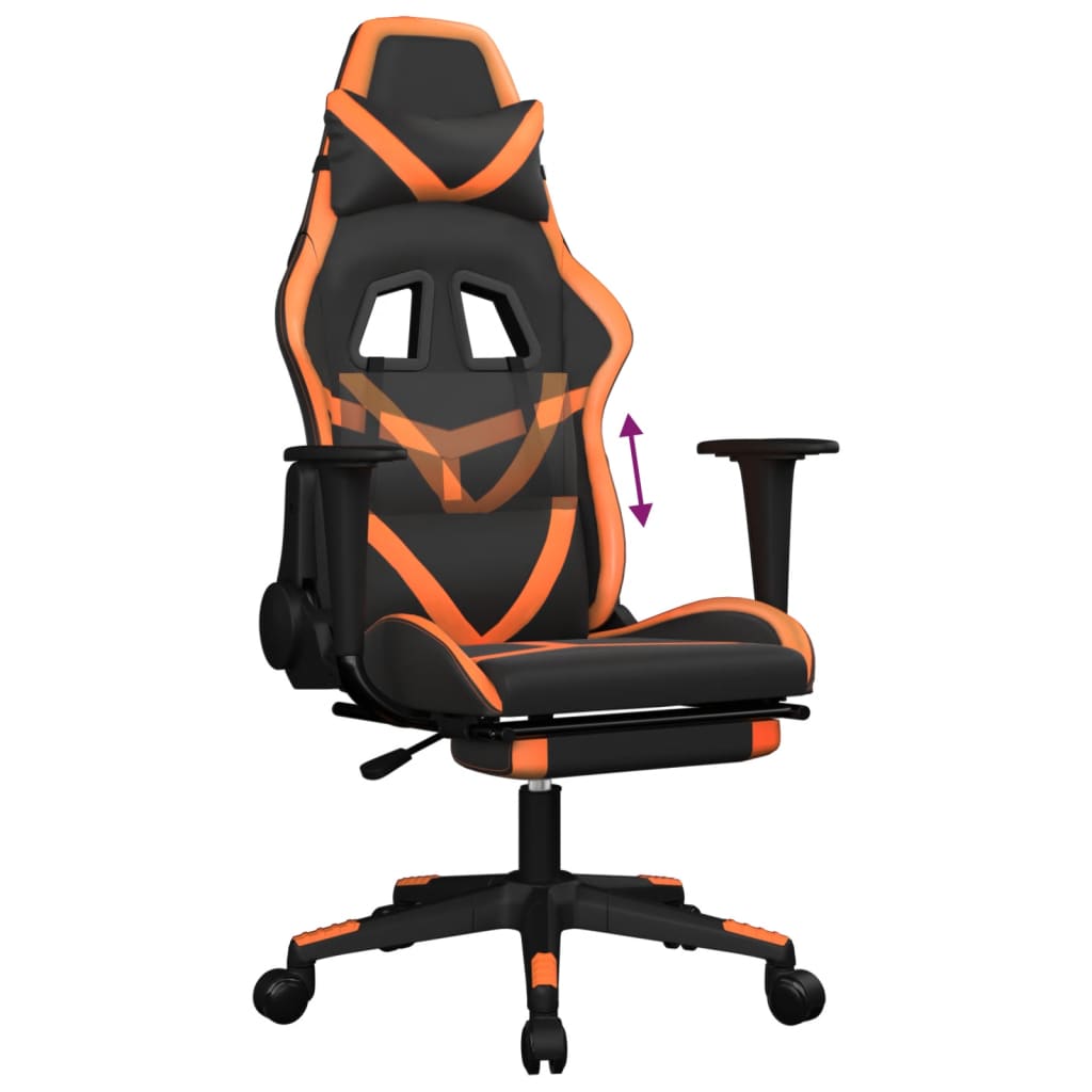 Gaming chair with footrest, black/orange, eco-leather