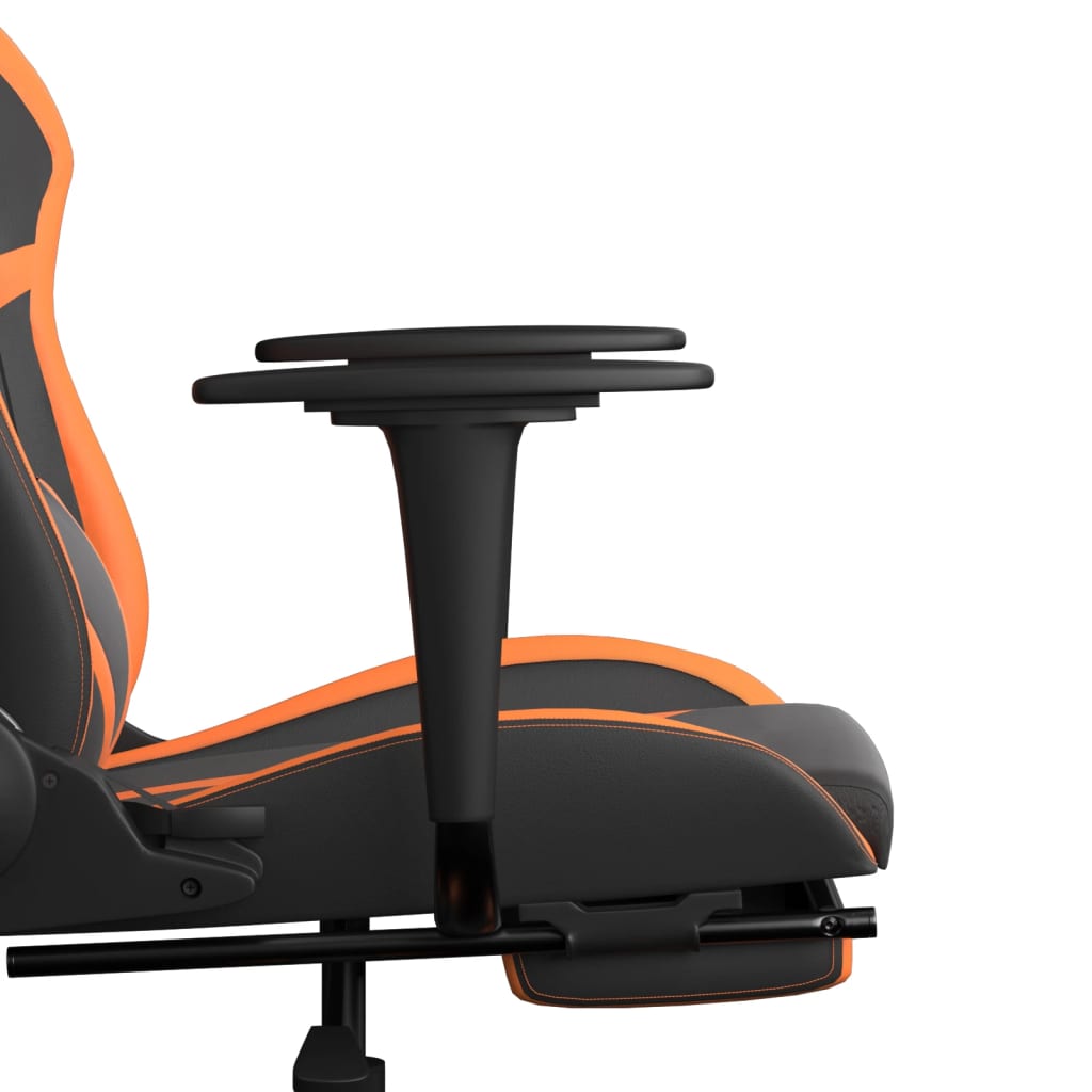 Scaun de gaming cu suport picioare, negru/oranj, piele eco