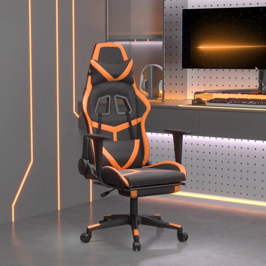 Gaming chair with footrest, black/orange, eco-leather