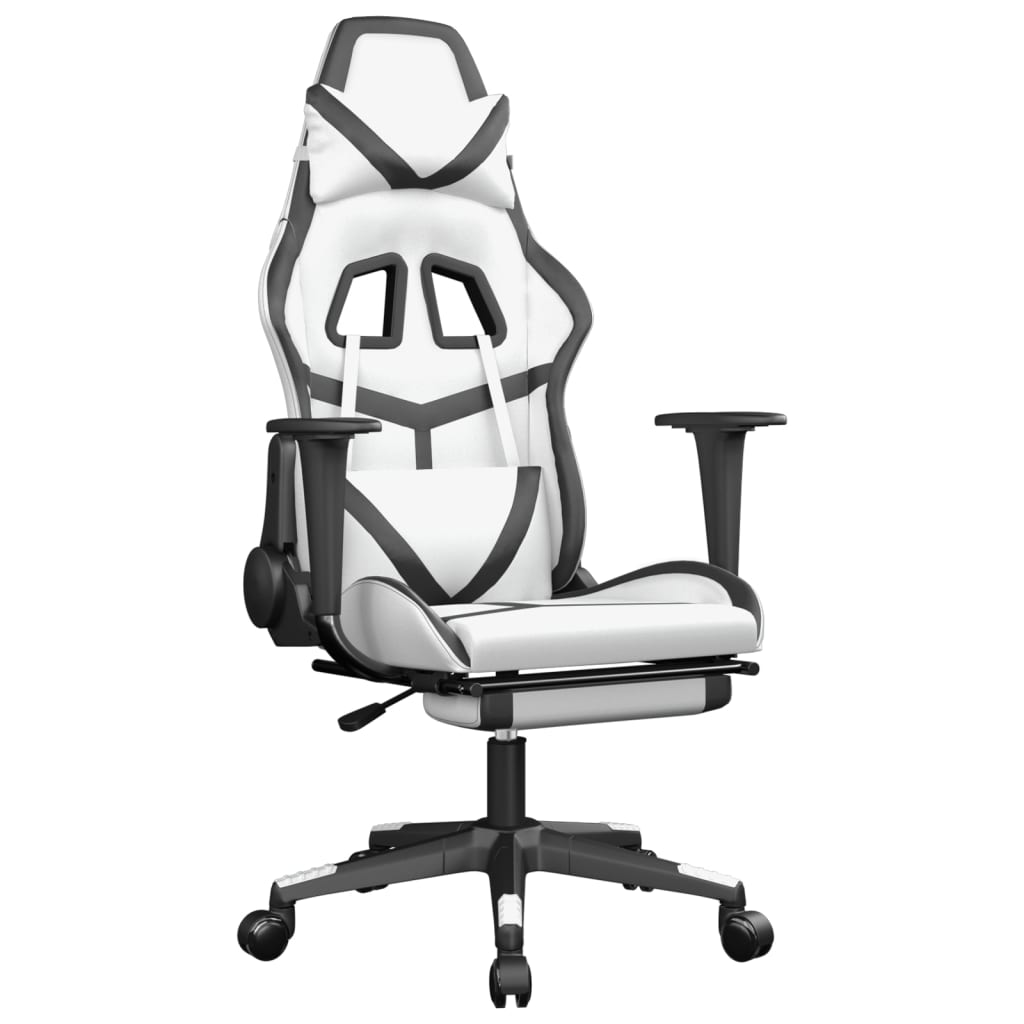 Gaming chair with footrest, white/black, eco-leather