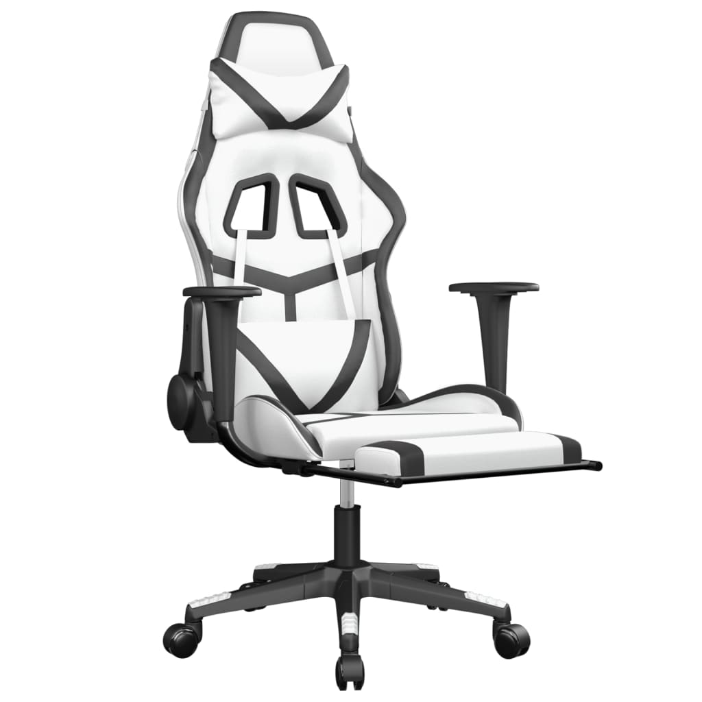 Gaming chair with footrest, white/black, eco-leather