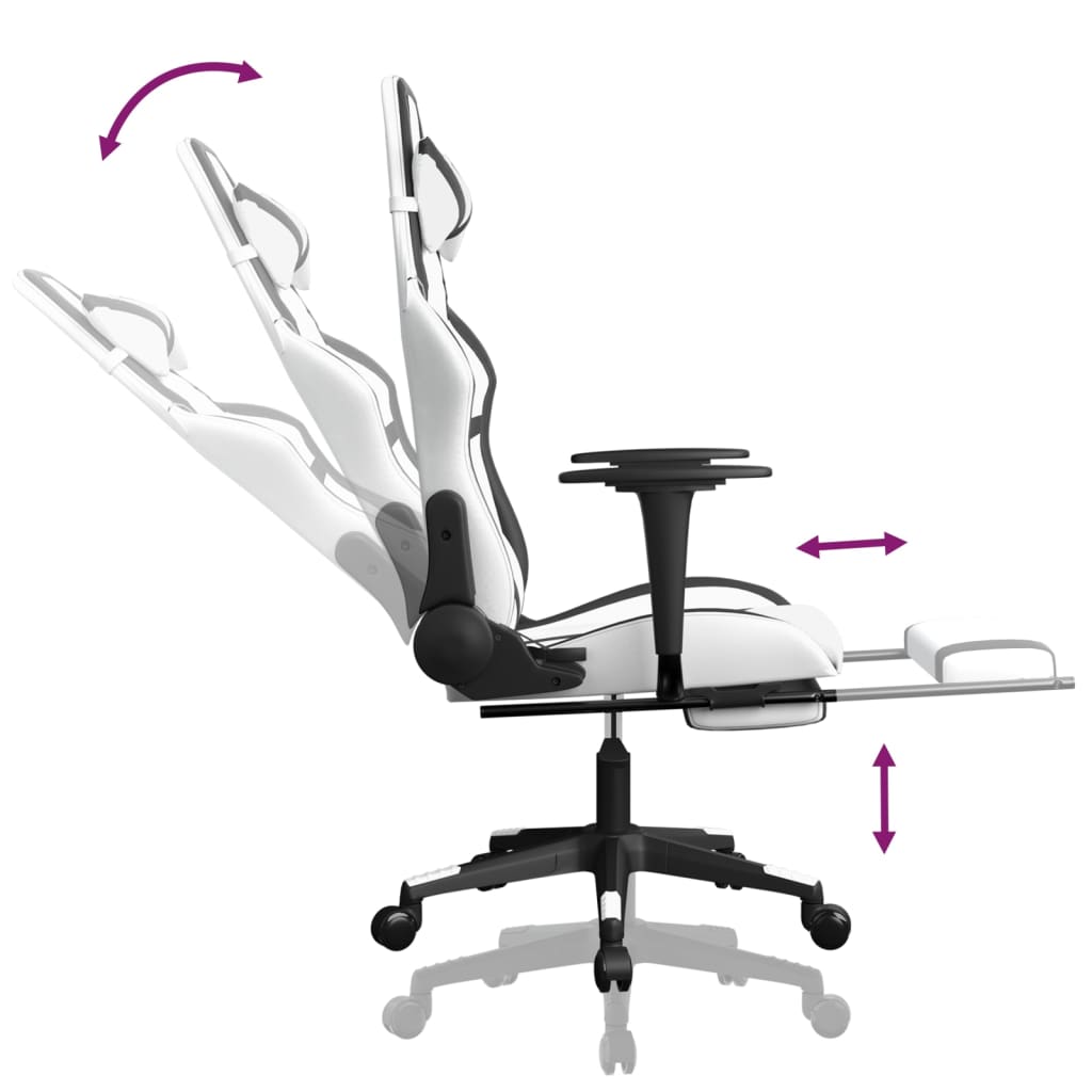 Gaming chair with footrest, white/black, eco-leather