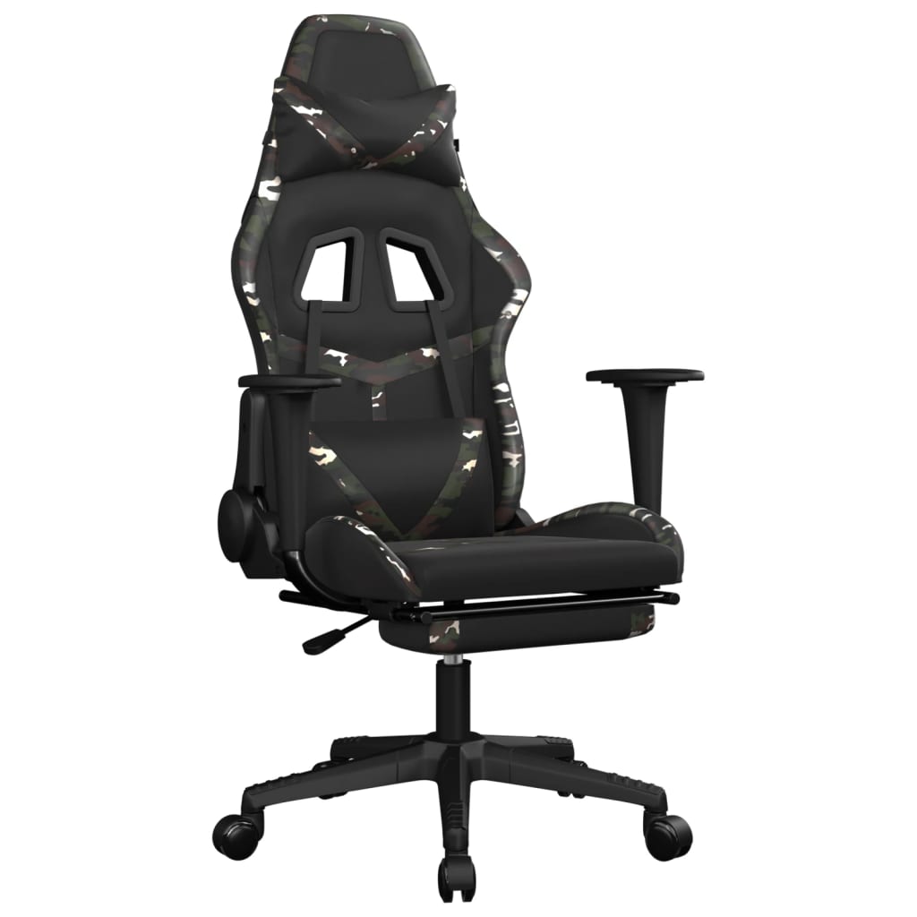 Scaun de gaming cu suport picioare, negru/camuflaj, piele eco