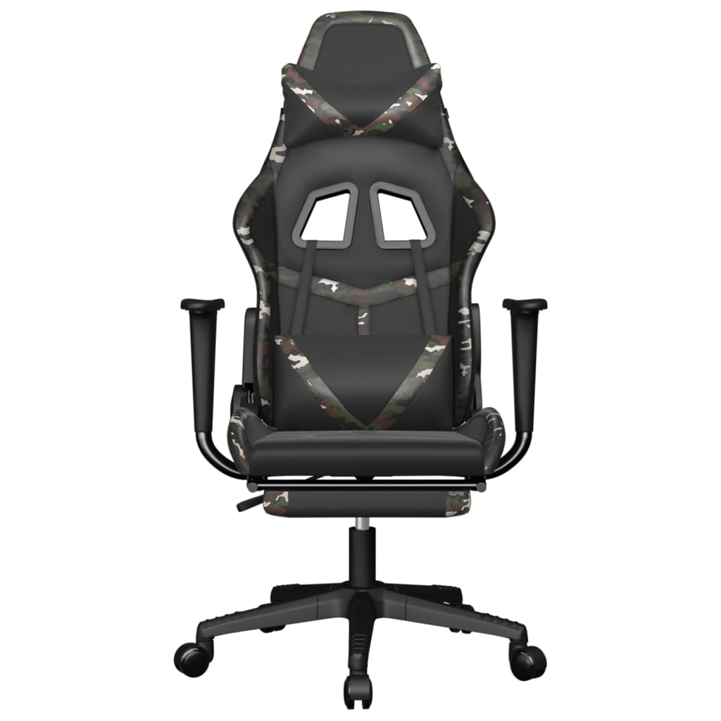 Gaming chair with footrest, black/camouflage, eco-leather