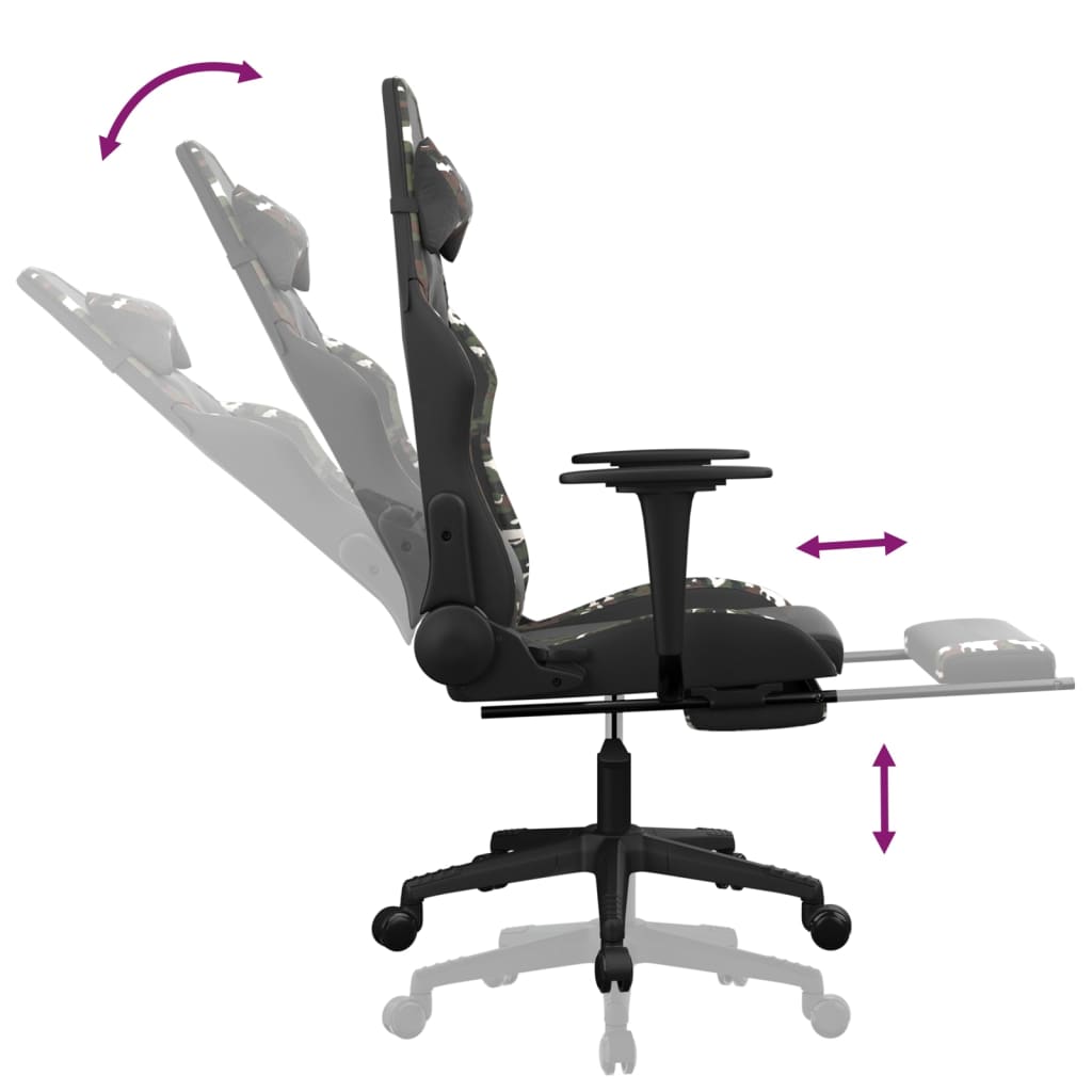 Gaming chair with footrest, black/camouflage, eco-leather