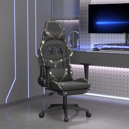 Gaming chair with footrest, black/camouflage, eco-leather