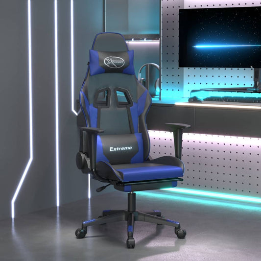 Gaming chair with footrest, black/blue, eco-leather