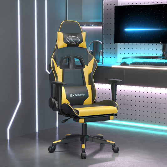 Gaming chair with footrest black/gold, eco-leather