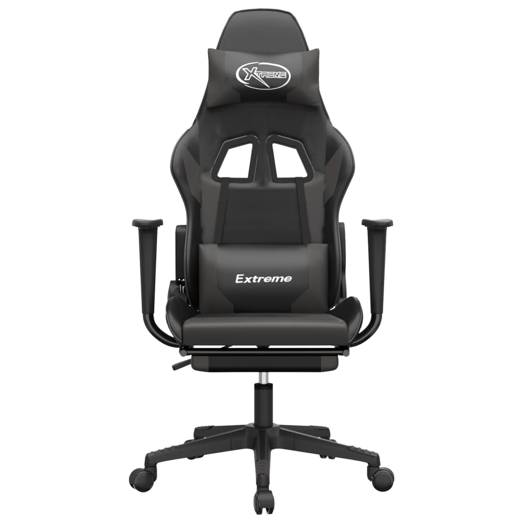 Gaming chair with footrest, black/gray, eco-leather