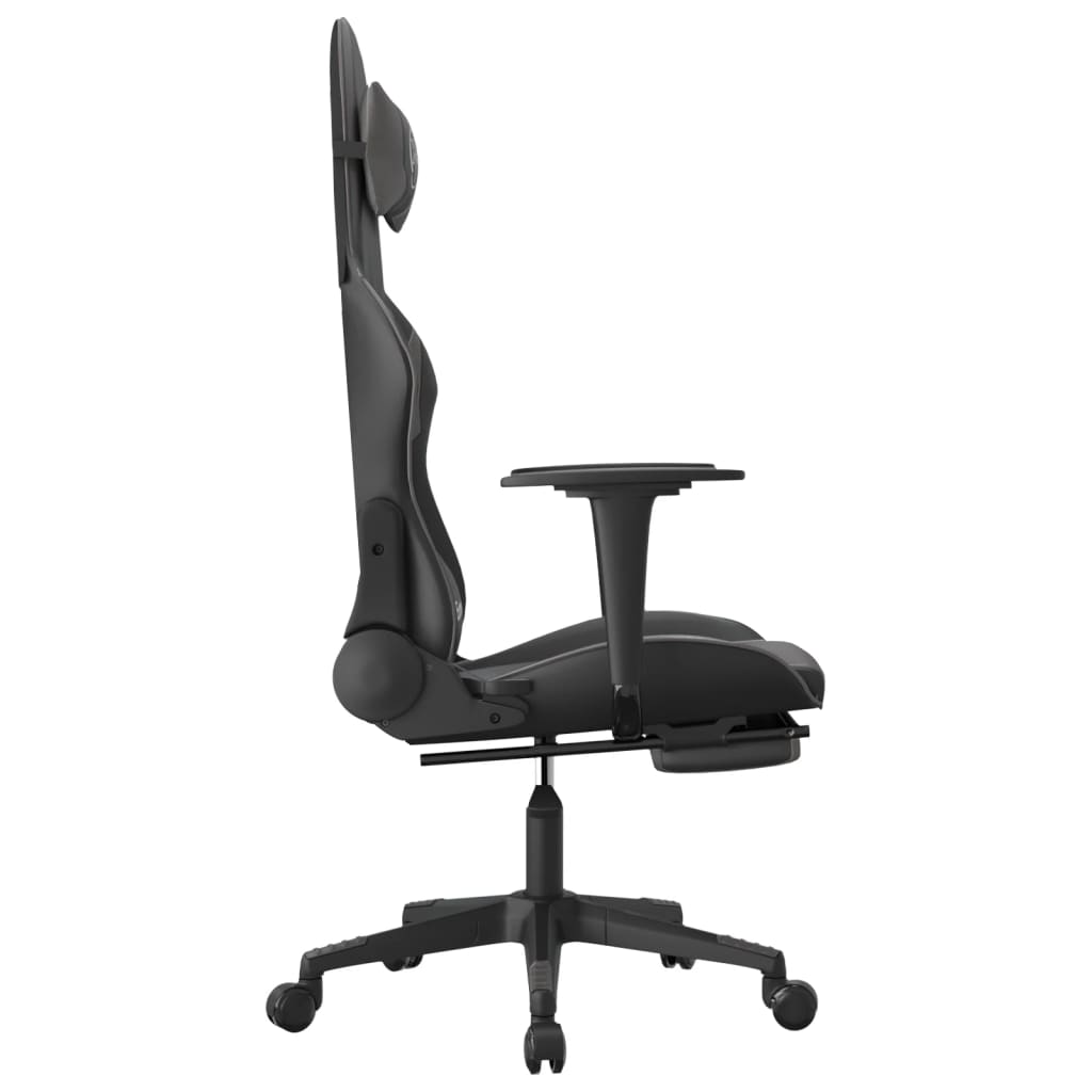 Gaming chair with footrest, black/gray, eco-leather