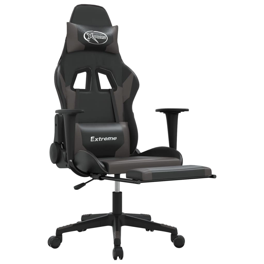 Gaming chair with footrest, black/gray, eco-leather