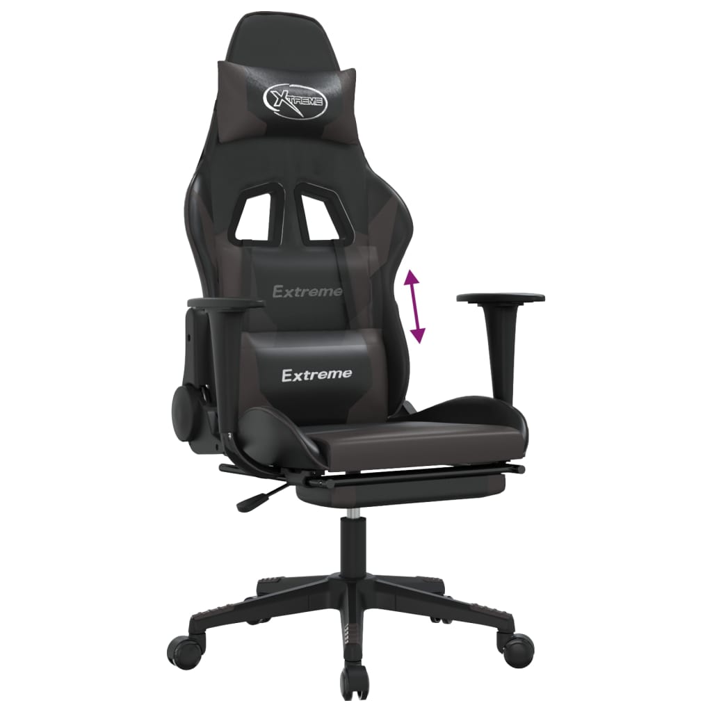 Gaming chair with footrest, black/gray, eco-leather