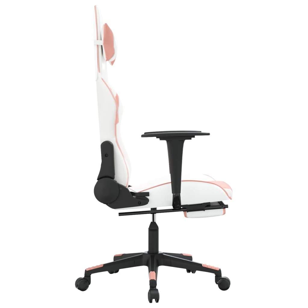 Gaming chair with footrest, white/pink, eco-leather