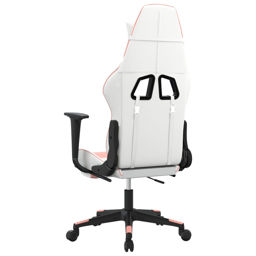 Gaming chair with footrest, white/pink, eco-leather