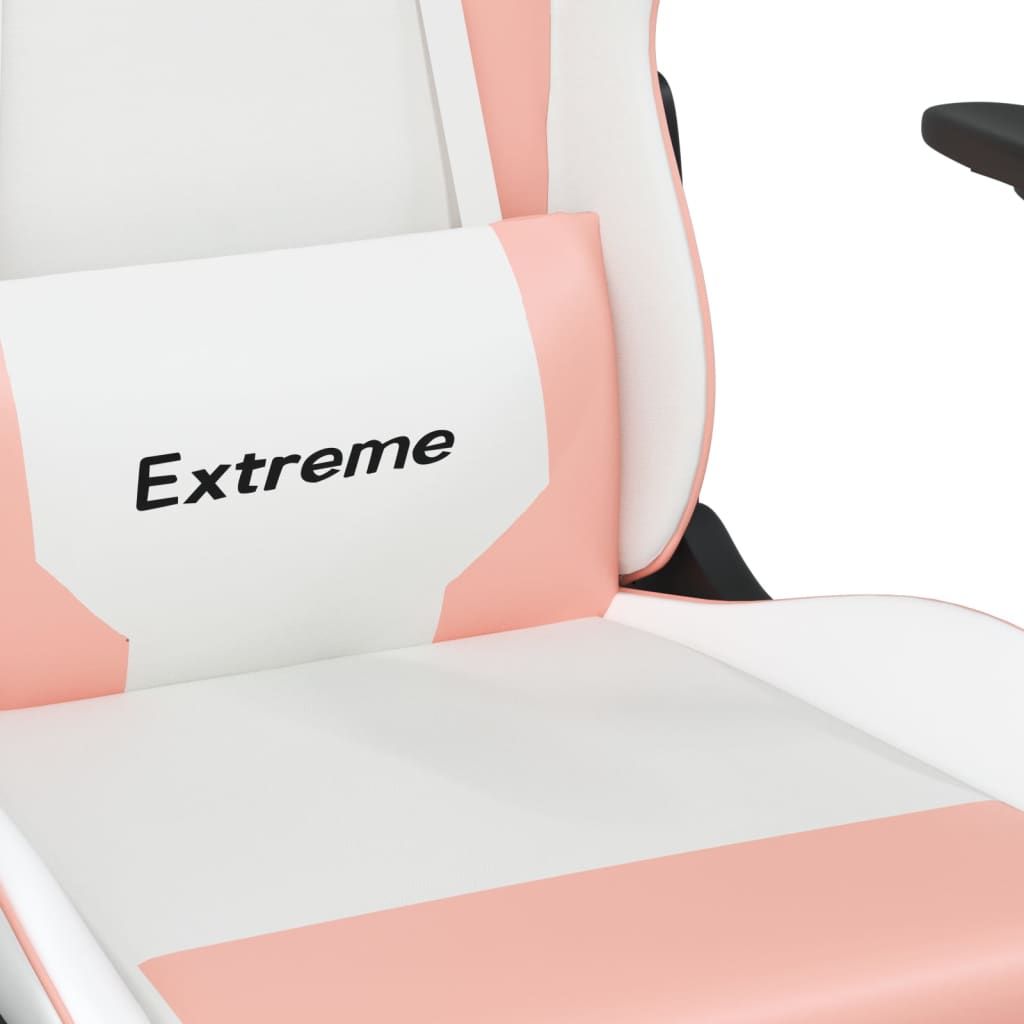 Gaming chair with footrest, white/pink, eco-leather