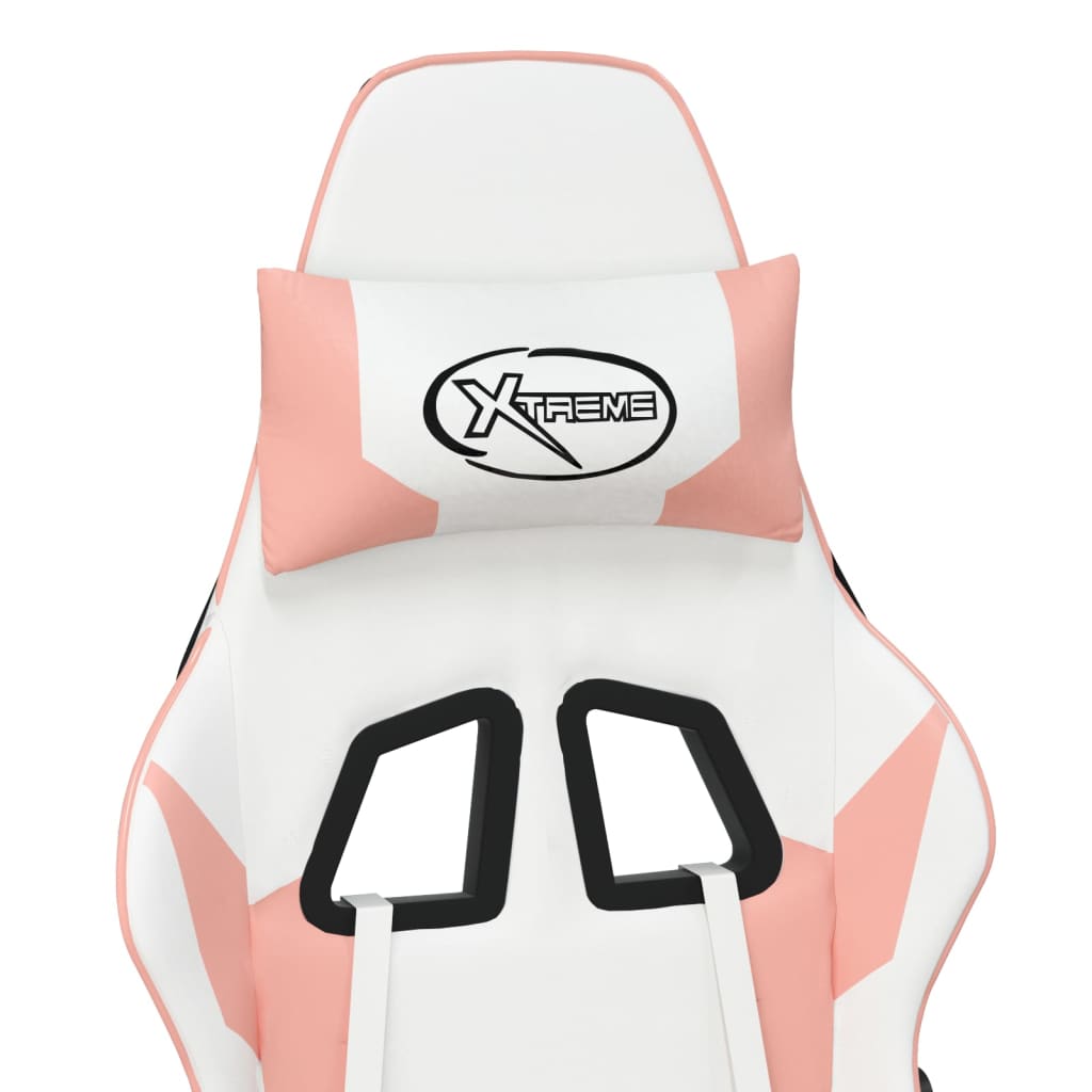 Gaming chair with footrest, white/pink, eco-leather