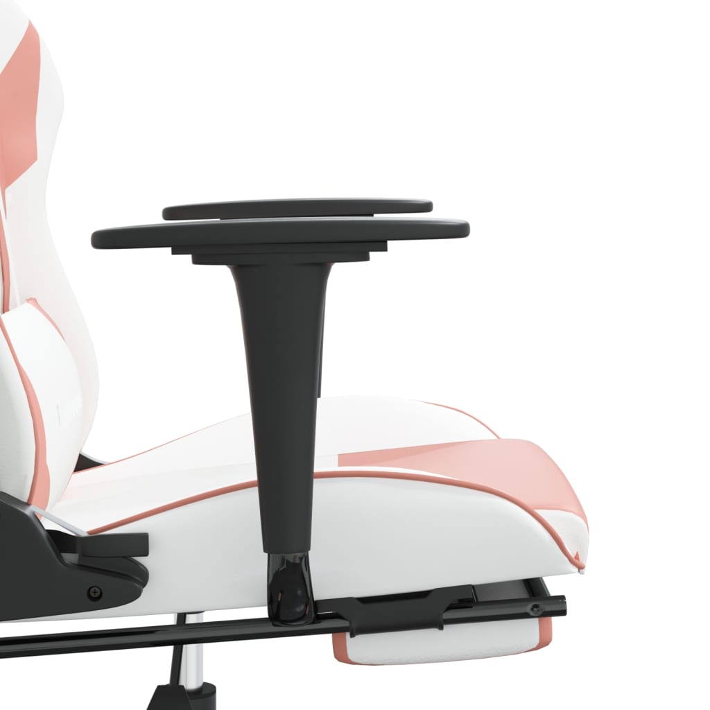 Gaming chair with footrest, white/pink, eco-leather