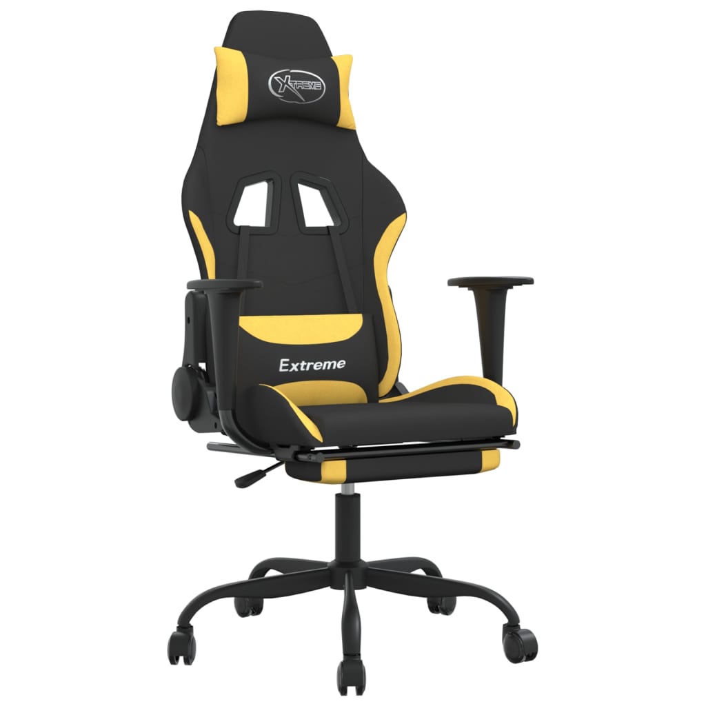 Gaming chair with footrest, black and yellow, textile