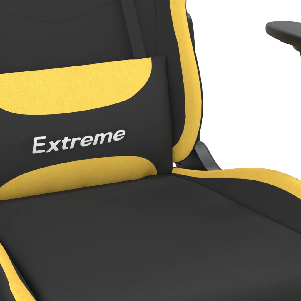 Gaming chair with footrest, black and yellow, textile