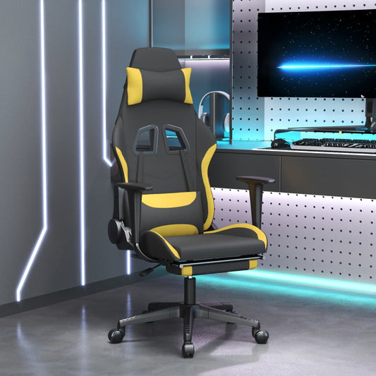 Gaming chair with footrest, black and yellow, textile