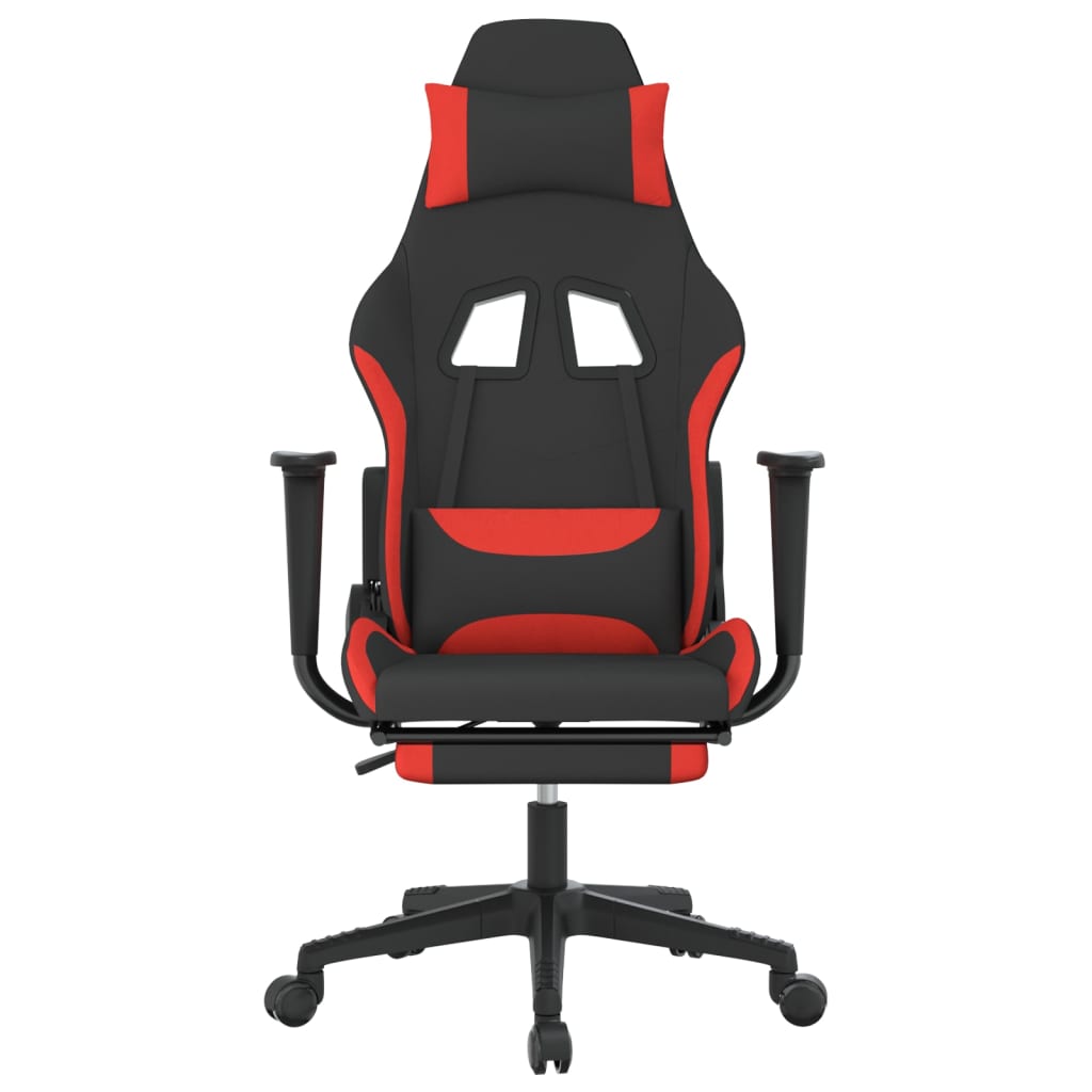 Gaming chair with footrest, black and red, textile