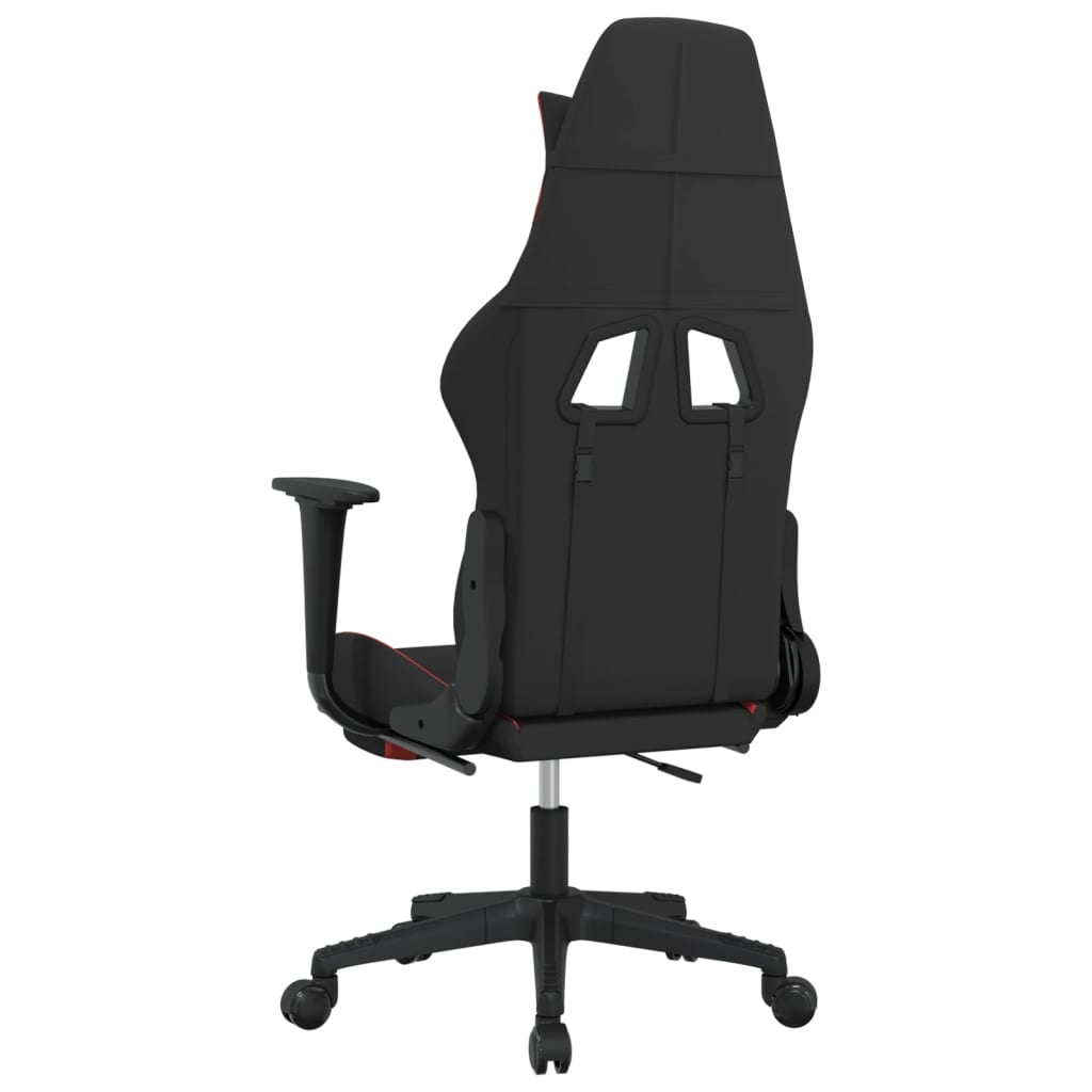 Gaming chair with footrest, black and red, textile