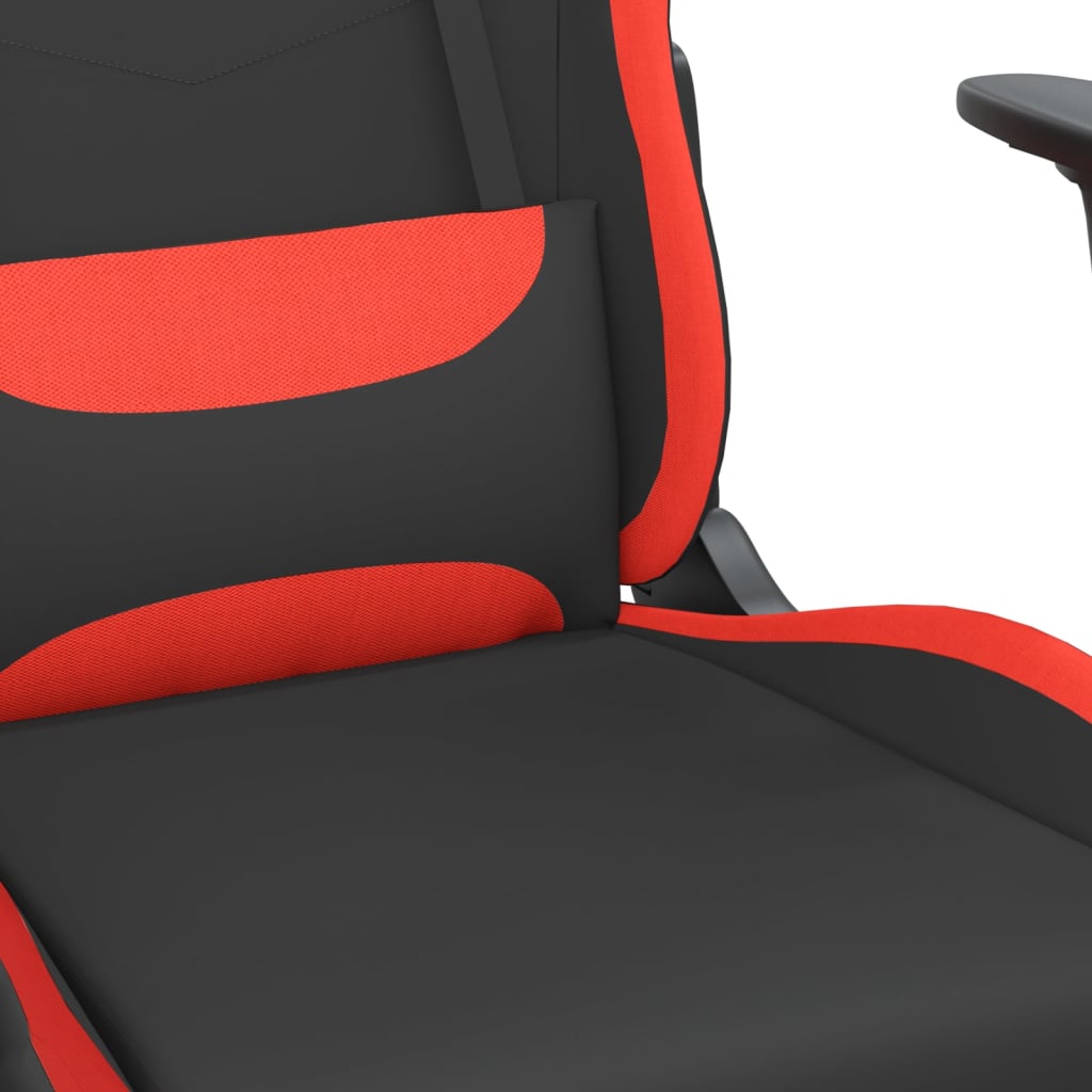 Gaming chair with footrest, black and red, textile