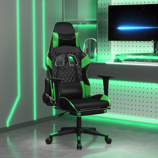 Gaming chair with footrest black/green, eco-leather