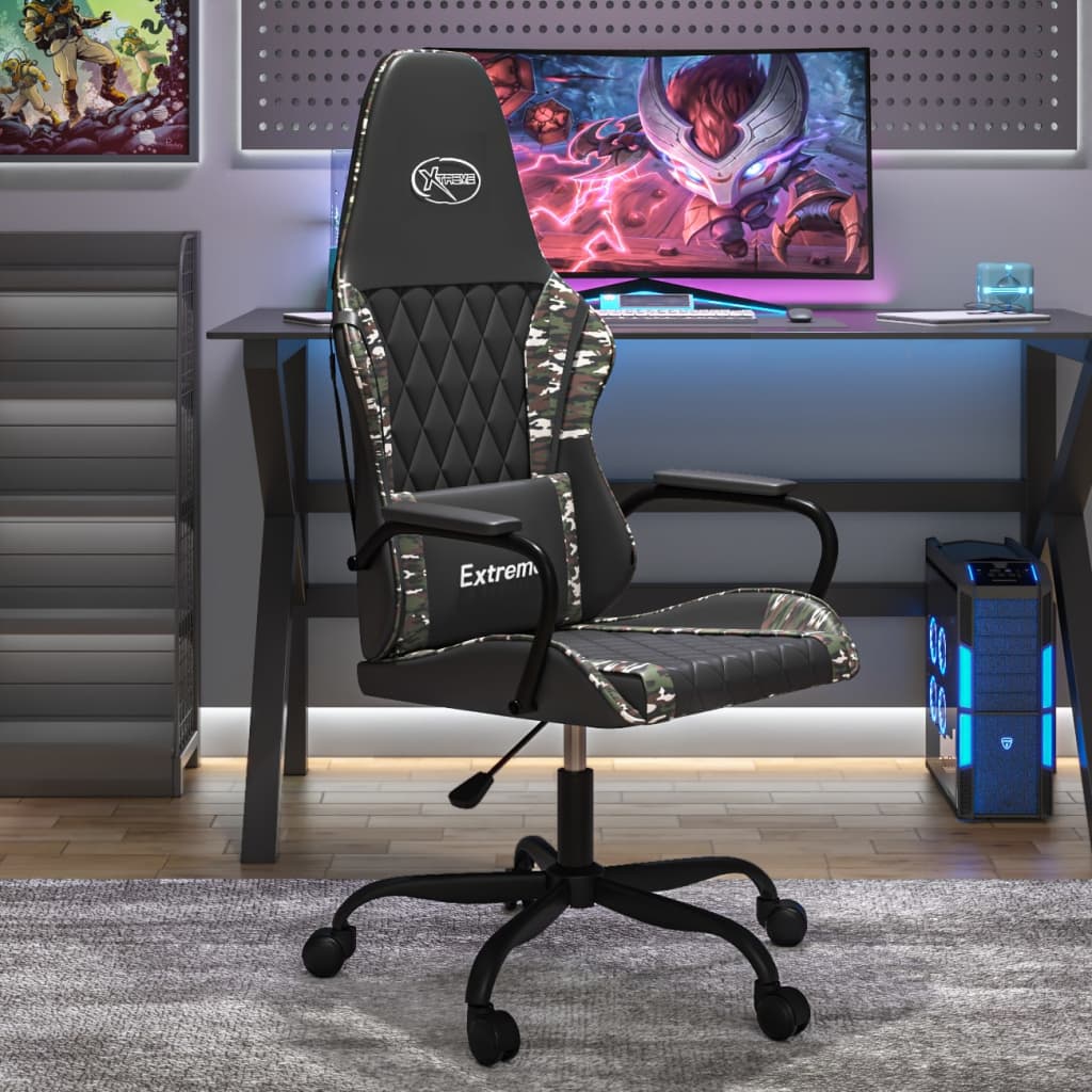 Gaming chair, black and camouflage, eco-leather