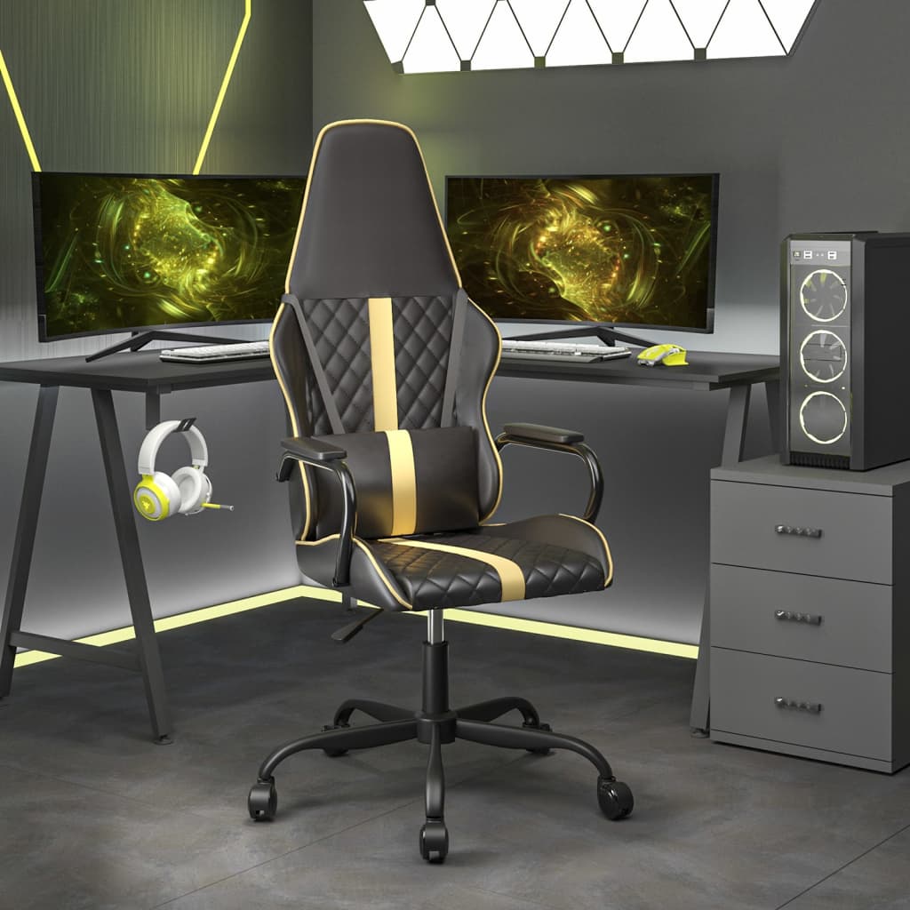 Gaming chair, black and gold, eco-leather