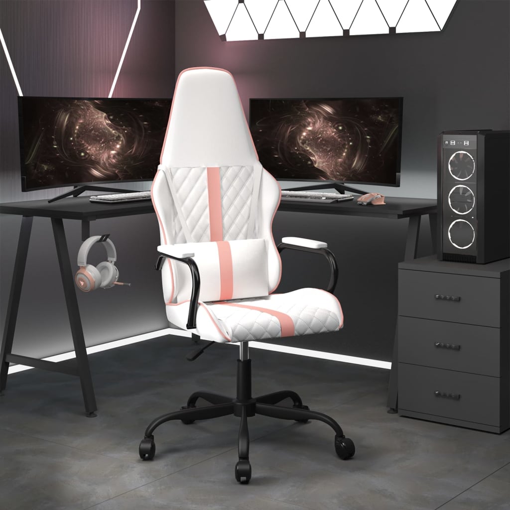 Gaming chair, white and pink, eco-leather