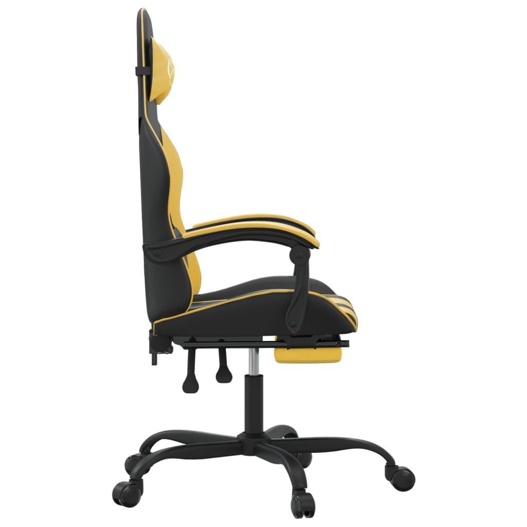 Gaming chair with footrest black/gold, eco-leather