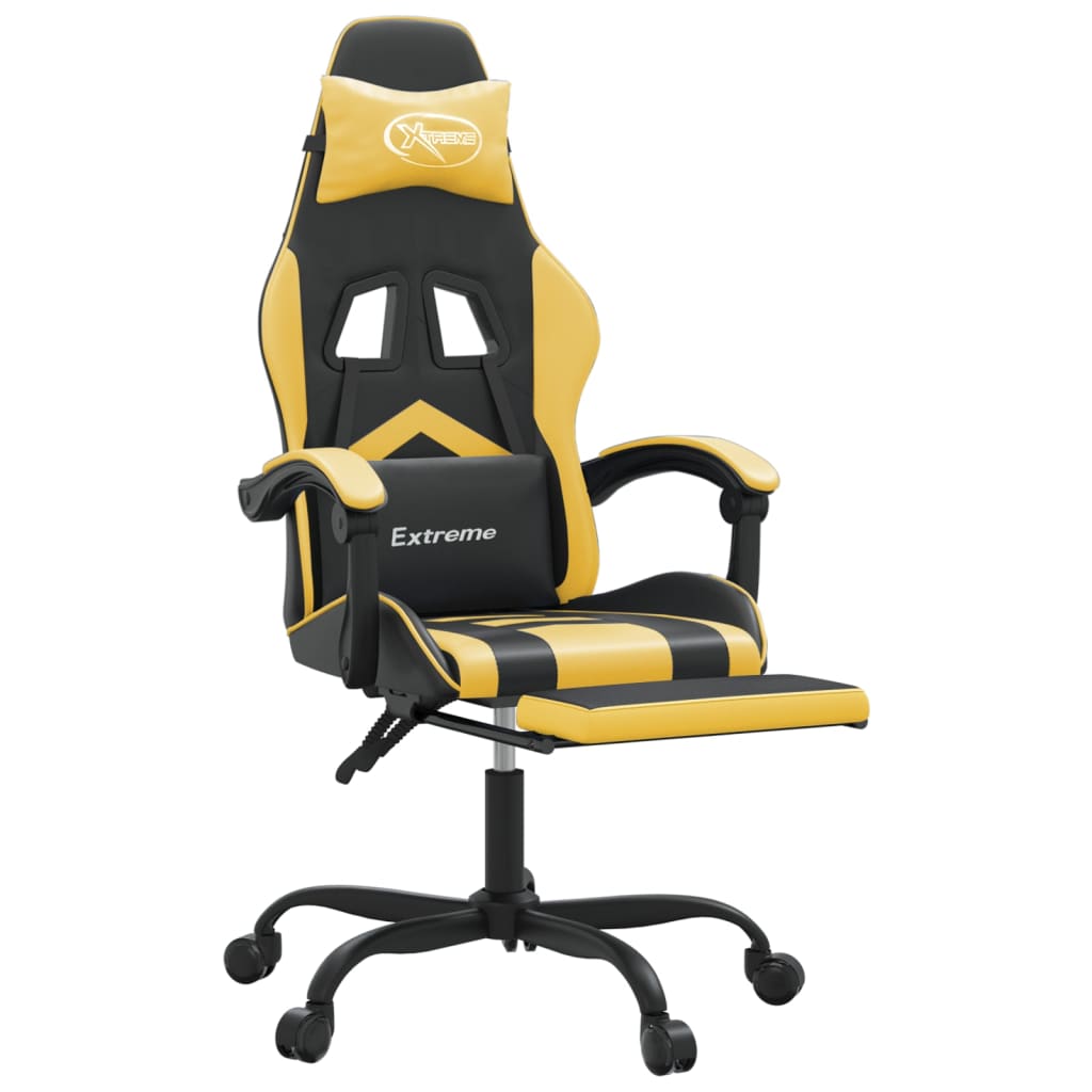 Gaming chair with footrest black/gold, eco-leather