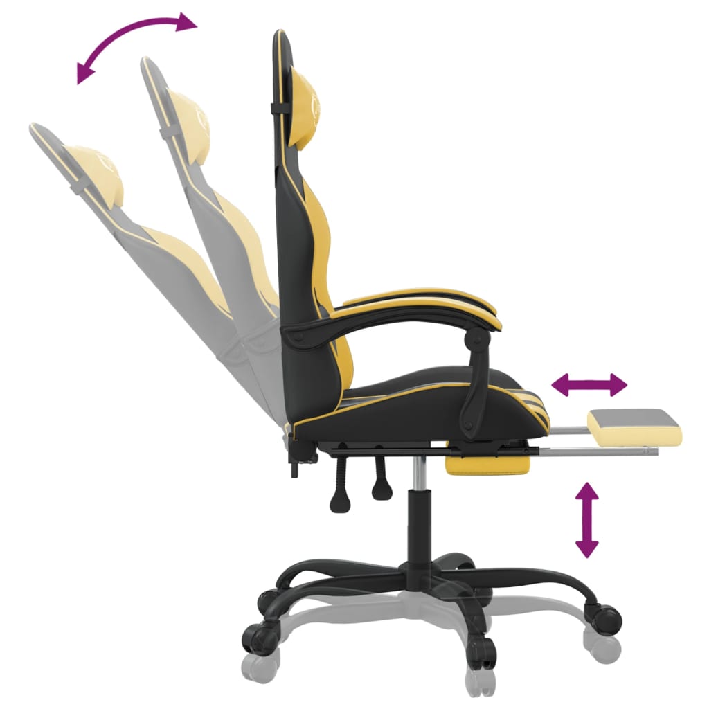 Gaming chair with footrest black/gold, eco-leather