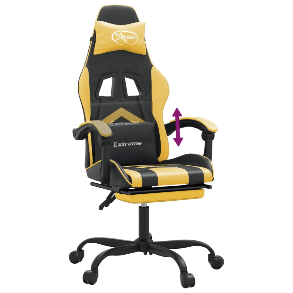 Gaming chair with footrest black/gold, eco-leather