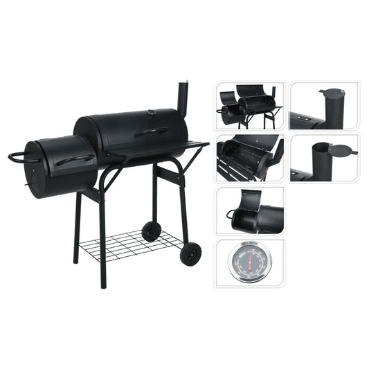 Cylindrical grill with smoker, black