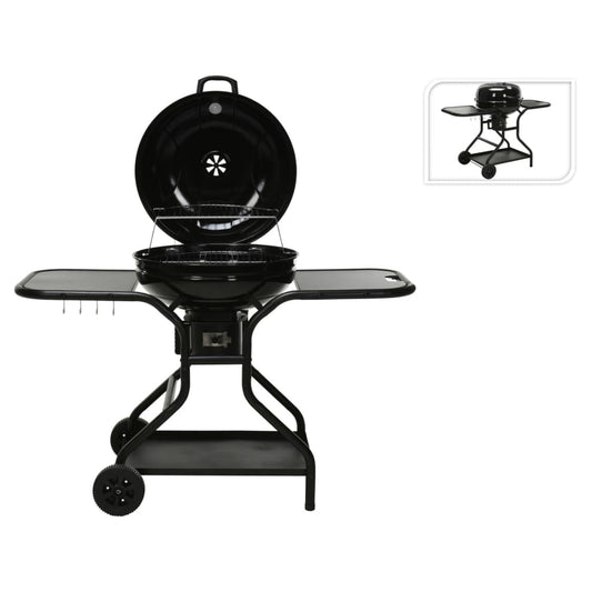 Grill on wheels with side table, black