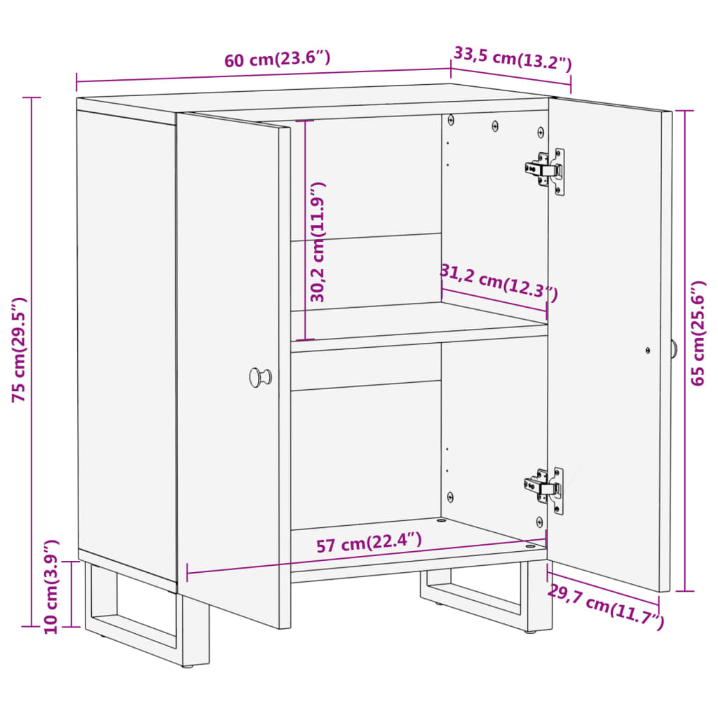 Side cabinet, brown and black, 60x33.5x75 cm solid mango wood