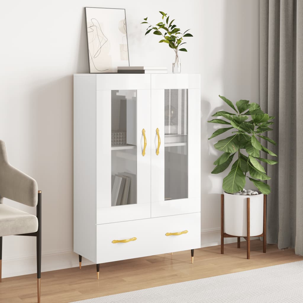 Tall cabinet, high-gloss white, 69.5x31x115 cm, engineered wood